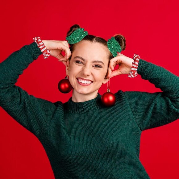 Christmas Hair Scrunchies Set Velvet Elastic Holiday Ponytail Holders Bulk